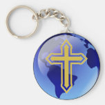 Gold Cross and Earth Keychain