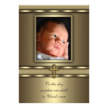 Gold Cross Baby Boy Photo Baptism Christening invitations