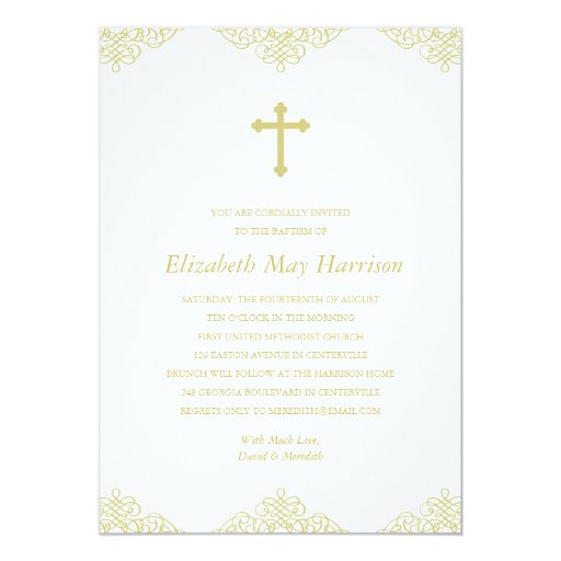 Gold Cross Baptism/Christening Personalized Announcements