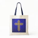Gold Cross on Blue bag by AuntBetsy Gold Cross on Blue bag