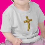 Gold Cross on Blue T Shirt