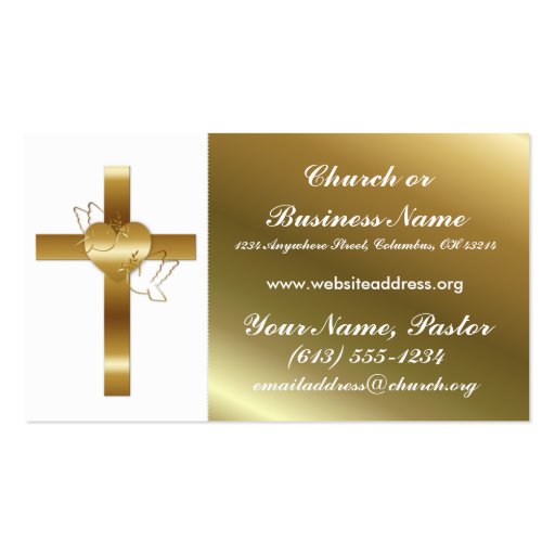 Gold Cross w Doves Church Minister Business Card
