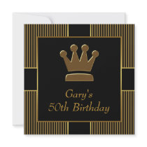 Gold Crown Mans 50th Birthday Party Personalized Invites