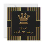Gold Crown Mans 50th Birthday Party Personalized Invites