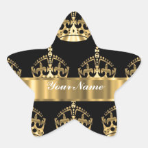 Gold crown pattern on black star sticker