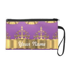 Gold crown pattern wristlet purse