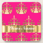 Gold crowns on hot pink coaster