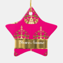 Gold crowns on hot pink ornament