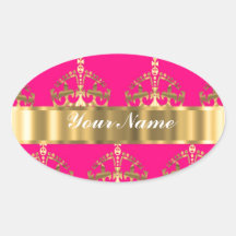 Gold crowns on hot pink oval sticker