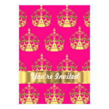 Gold crowns on hot pink personalized announcement