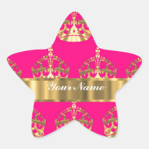 Gold crowns on hot pink star sticker