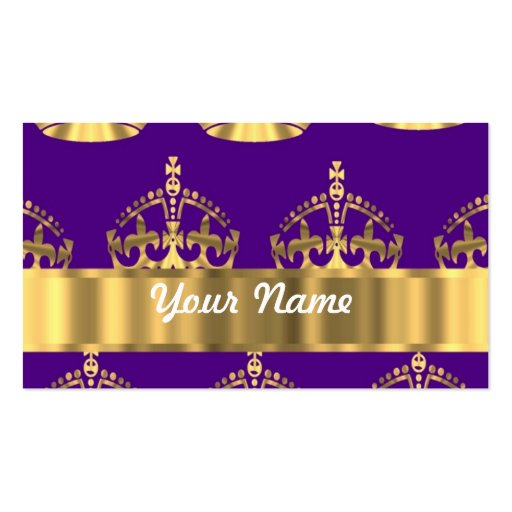 Gold crowns on purple business card templates (front side)