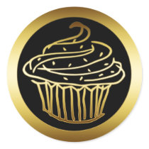 GOLD CUPCAKE ROUND STICKER
