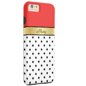 Gold Custom Name Poppy Red White Black Polka Dots Tough iPhone 6 Plus Case