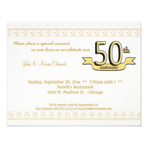 Gold Damask 50th Anniversary Celebration Invite