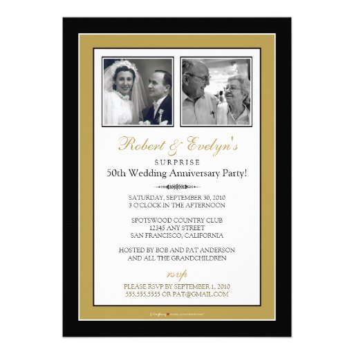 Gold Damask Anniversary Party Invitation