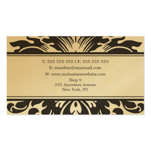GOLD Damask Baroque Ladies Womens Business Card (back side)