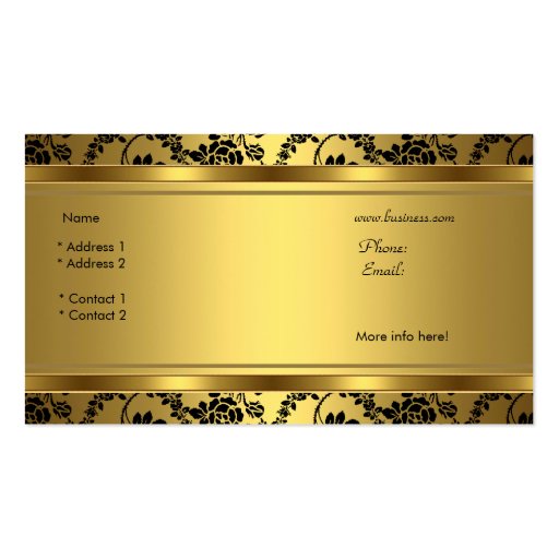 Gold Damask Black Floral Jewel Elegant Classy Business Card Template (back side)