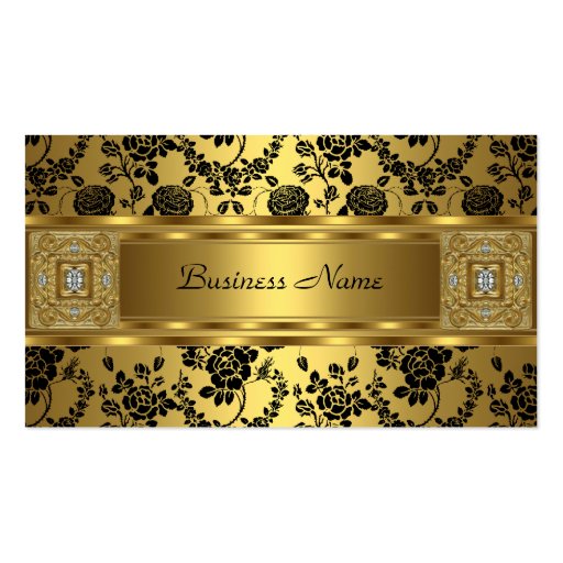 Gold Damask Black Floral Jewel Elegant Classy Business Card Template (front side)