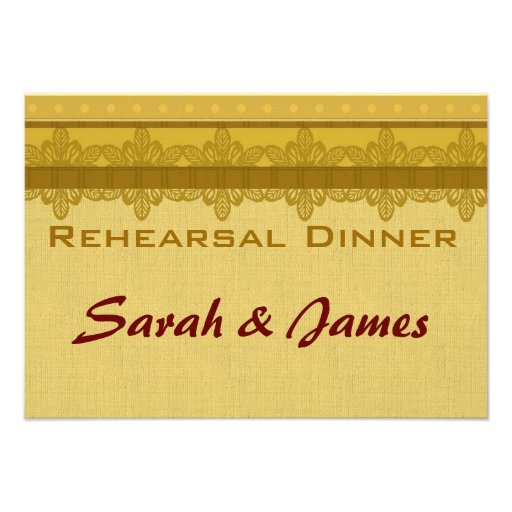 Gold damask brocade Vintage wedding rehearsal Personalised Announcements