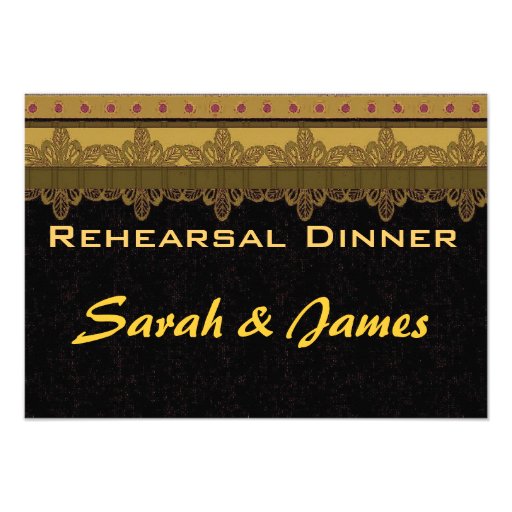 Gold damask brocade Vintage wedding rehearsal Personalized Invitations