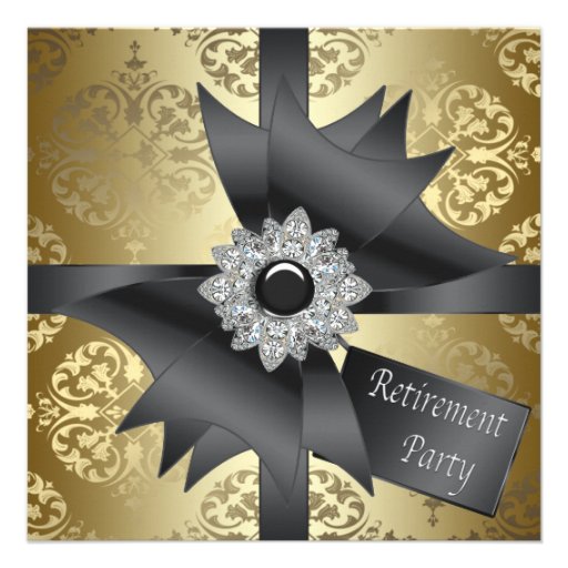Gold Damask Gold Womans Retirement Party Custom Invitations (front side)