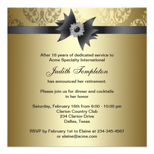 Gold Damask Gold Womans Retirement Party Custom Invitations