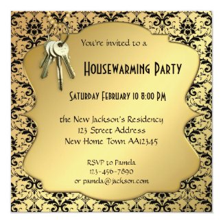 Gold & Damask Housewarming Party Invitation 5.25" Square Invitation Card