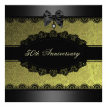 Gold Damask & Lace Wedding Anniversary Invite invitations