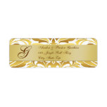 Gold Damask Monogram Christmas Address Labels
