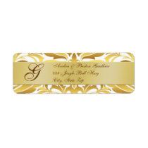 Gold Damask Monogram Christmas Address Labels