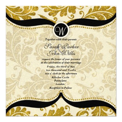 Gold Damask Paisley Wedding Invite