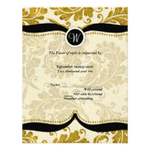 Gold Damask Paisley Wedding RSVP Personalized Announcements