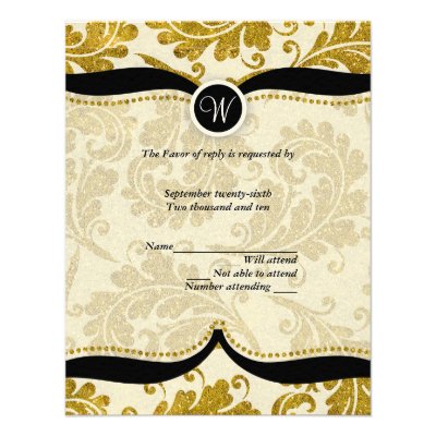 Gold Damask Paisley Wedding RSVP Personalized Announcements