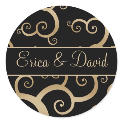 gold damask Wedding Monogram stickers