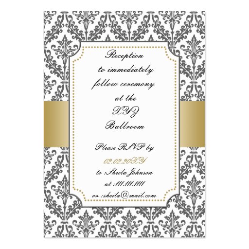 gold damask wedding Reception   Cards Business Card
