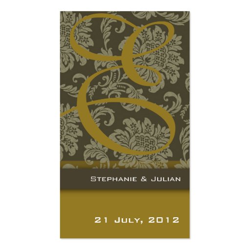Gold Damask Wedding Website Business Card (front side)