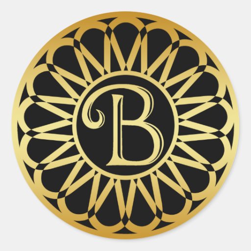 GOLD DECORATIVE MONOGRAM LETTER B CLASSIC ROUND STICKER | Zazzle