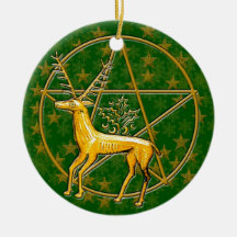 Gold Deer & Pentacle #2 Christmas Tree Ornament