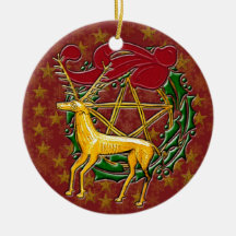 Gold Deer, Wreath, & Pentacle #2 Christmas Ornament