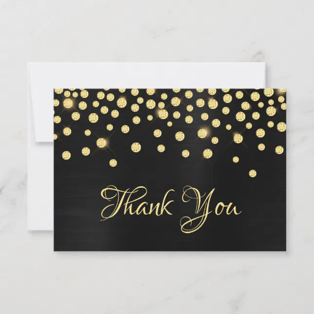 Gold Diamond Confetti Black Satin Ombre Foil Thank You Card Zazzle