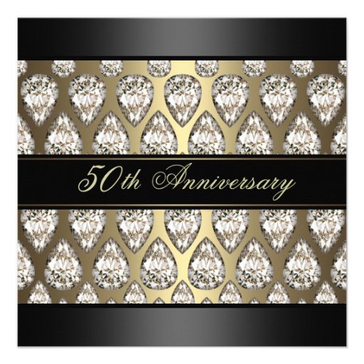 Gold Diamond Design Wedding Anniversary Invite (front side)