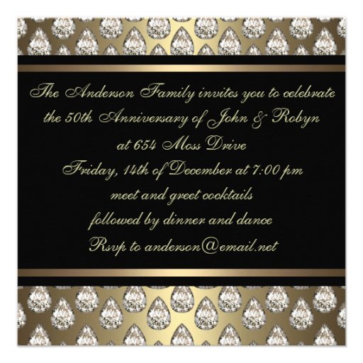 Gold Diamond Design Wedding Anniversary Invite