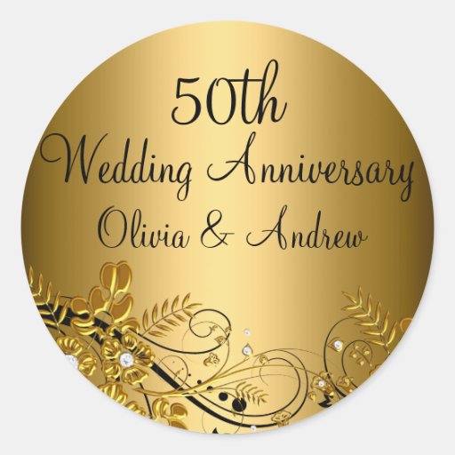 Gold Diamond Floral Swirl 50th Anniversary Sticker | Zazzle