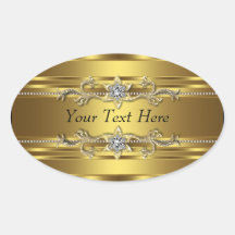 Gold Diamond Gold Envelope Seal Favor Label Oval Stickers