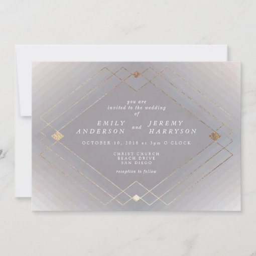 Gold Diamond Grey Geometric Deco Gatsby Wedding Invitation Zazzle