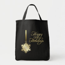 Gold Diamond Snowflake Black Christmas Bag