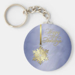 Gold Diamond Snowflake Blue Foil Holiday Keychain