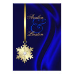 Gold Diamond Snowflake Blue Silk Invitation