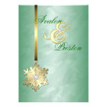 Gold Diamond Snowflake Green Foil Invitation